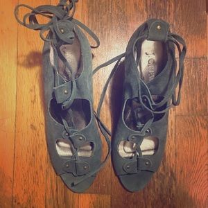 J. Crew Suede Green Lace up Wedges 8